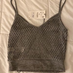 NWT Zara Mesh Silver Metallic Textured Chainmail / Fishnet Tank Top